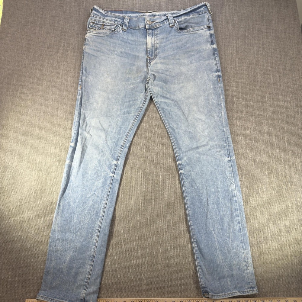 True Religion Section Skinny Jeans Mens 38x32 Blue Slim Denim Light Wash Casual